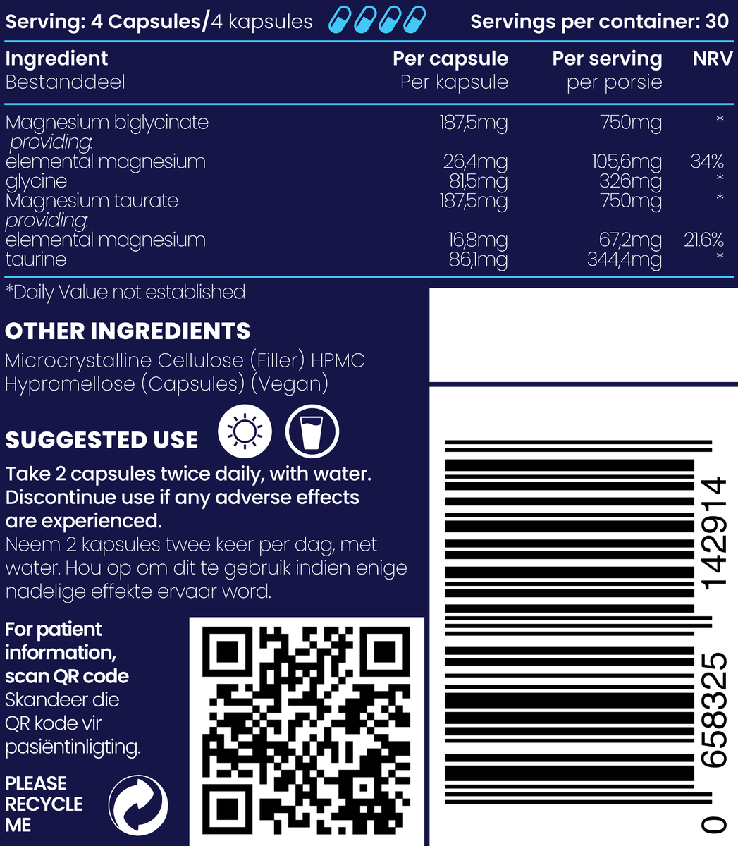 Magnesium Biglycinate + Magnesium Taurate  | BodyMag 120s | Genologix