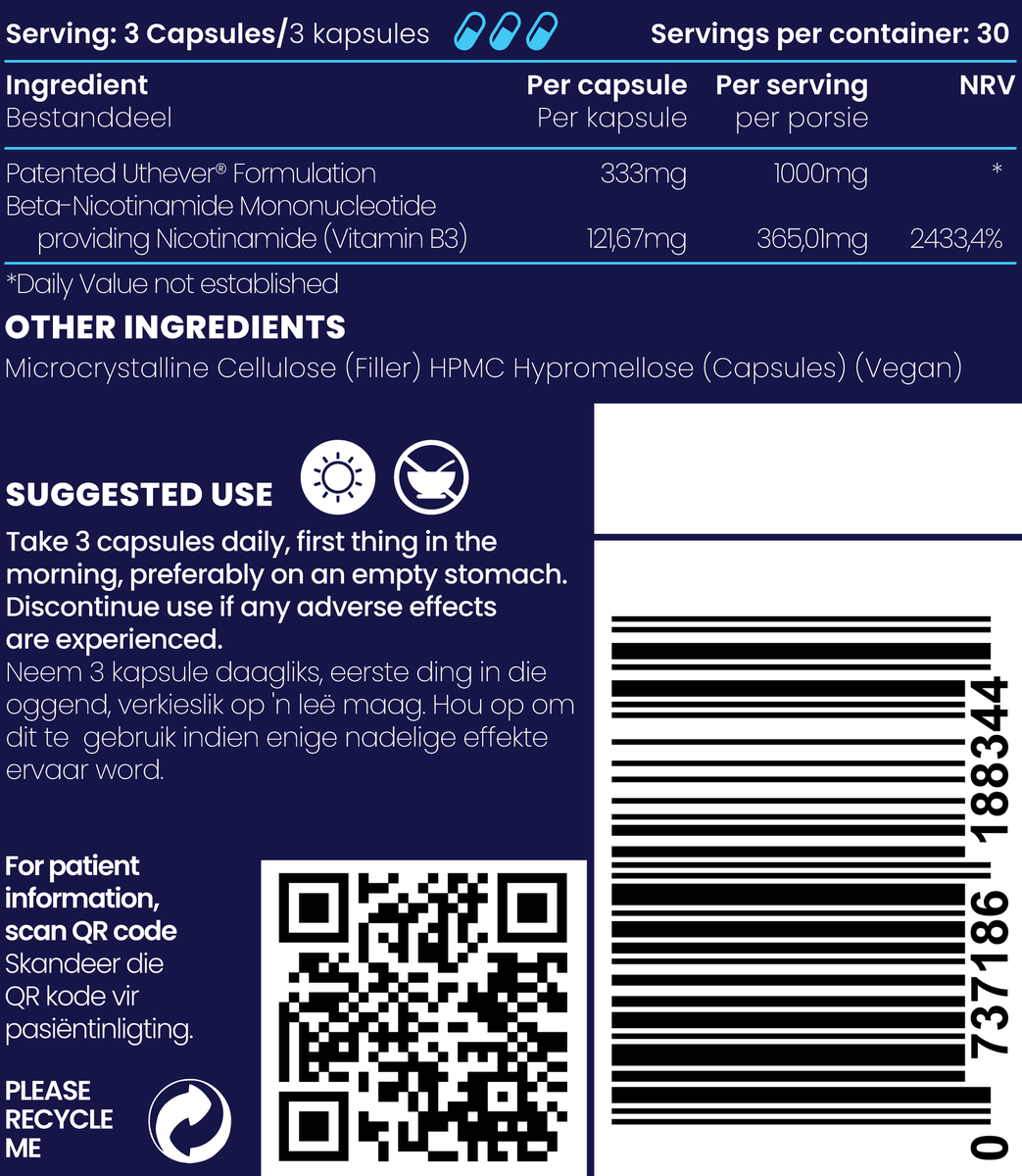 NMN (Nicotinamide Mononucleotide) 1000mg 90s | Genologix