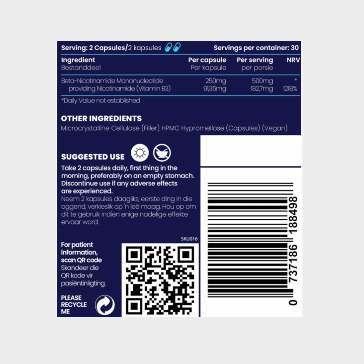 NMN (Nicotinamide Mononucleotide) 500mg 60s | Genologix