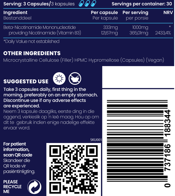 NMN (Nicotinamide Mononucleotide) 1000mg 90s | Genologix
